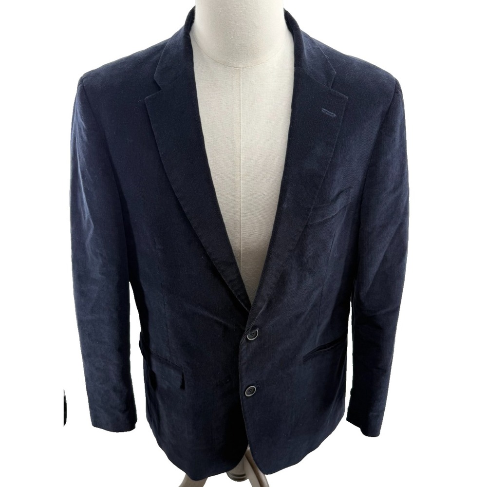 Tommy Hilfiger‎ Navy Corduroy Blazer Two Button Brown Elbow Patches Mens 42R
